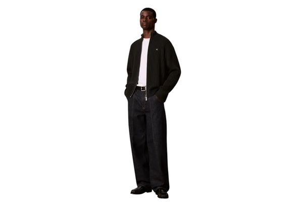 Men's Black Ls Vertical Texture Cttn Fz Swtr Calvin Klein LV04RH319G-UB1