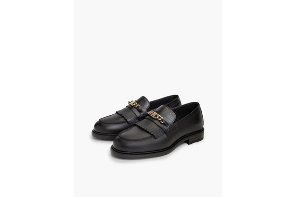 Women's Black TH Chain Fringe Leather Loafer Tommy Hilfiger FW0FW09668-BDS