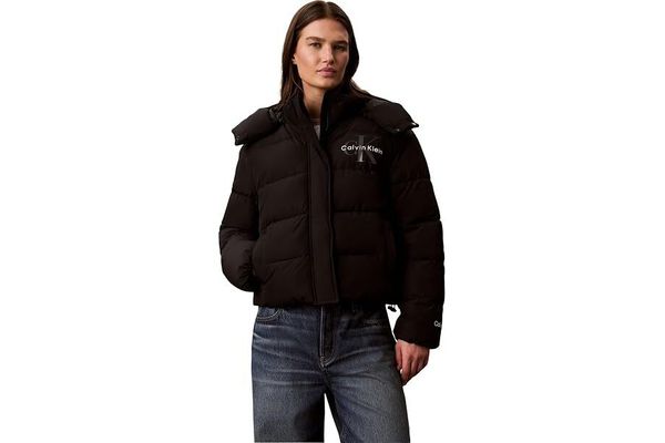 Women's Black Matte Mw Monologo Short Puffer Jacket Calvin Klein LV047H506G-UB1