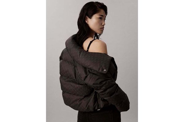 Women's Black Aop Jacquard Short Down Puffer Calvin Klein LV047H521G-UB1