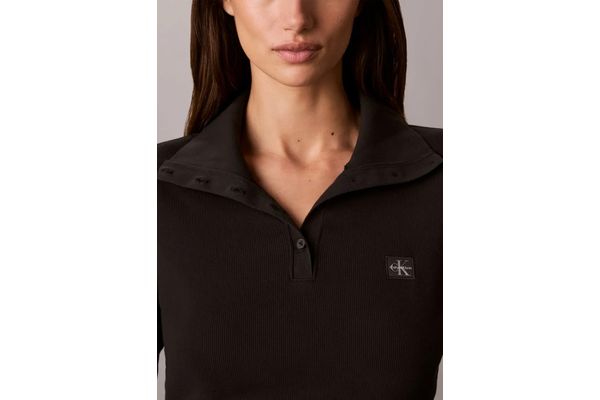 Women's Black LS WVN LABEL TNECK HENLEY SWEATSHIRT Calvin Klein LV047H203G-UB1