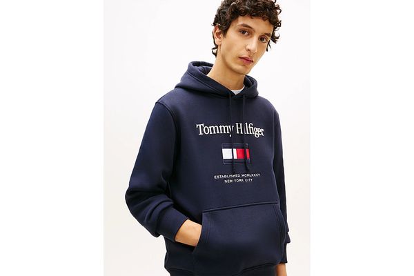 Men's Navy Blue TOMMY EMBRO FLAG HOODIE Tommy Hilfiger MW0MW42735-DW5