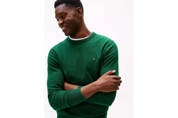Men's Green PIMA ORG CTN CASHMERE CREW NECK JUMPER Tommy Hilfiger MW0MW28046-MQ8
