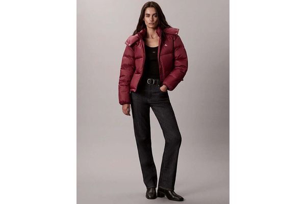 Women's Red ESSENTIAL MW SHORT DOWN PUFFER JACKET Calvin Klein LV047H500G-VG5