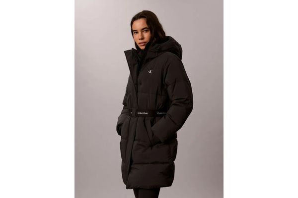 Women's Black Belted Midweight Long Puffer Jacket Calvin Klein LV047D508G-UB1