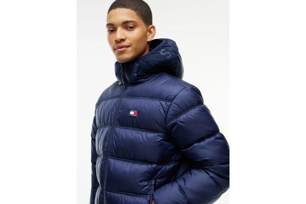 Men's Navy Blue TJM HOODED LOGO PUFFER JACKET Tommy Jeans DM0DM22044-C1G