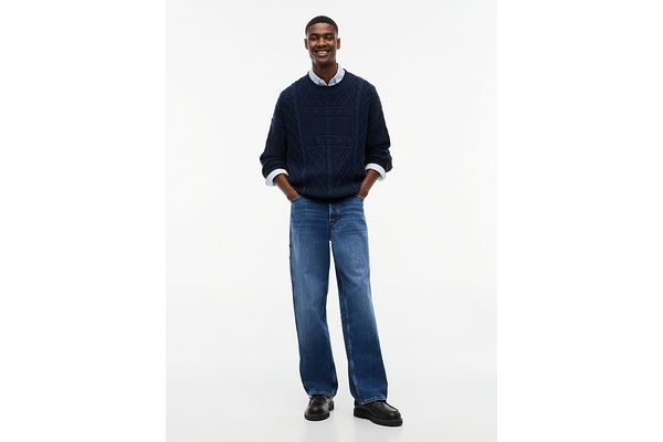 Men's Navy Blue TJM RLX FLAG CABLE SWEATER Tommy Jeans DM0DM23614-C1G