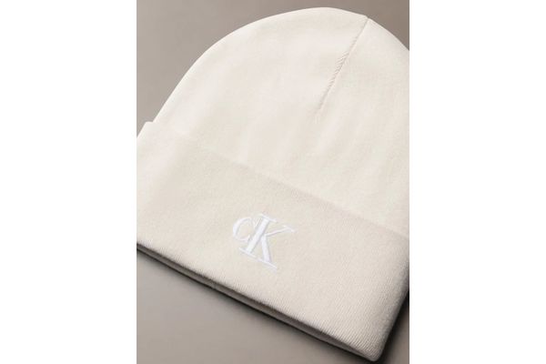 Unisex Ecru CK Fine Rib Beanie Calvin Klein LV04F8098G-ACG