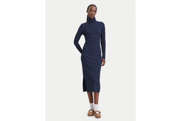 Women's Navy Blue TJW TURTLENECK  BODYCON MIDI DRESS Tommy Jeans DW0DW23320-C1G