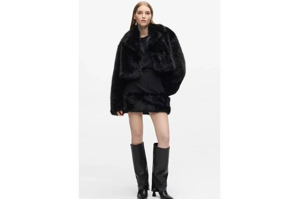 Women's Black FAUX FUR DETAIL COAT Karl Lagerfeld B4W15006-999 Black
