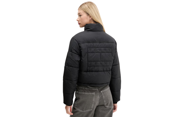Women's Black Tjw Flag Back Crop Ess Puffer Jacket Tommy Jeans DW0DW21620-BDS
