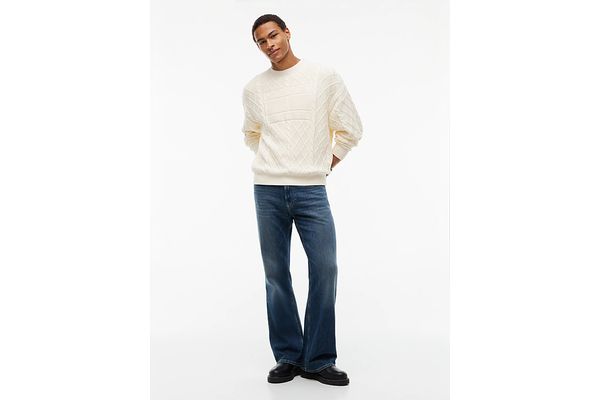 Men's Cream TJM RLX FLAG CABLE SWEATER Tommy Jeans DM0DM23614-AEF
