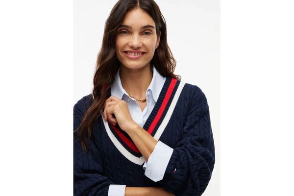 Women's Navy Blue TJW CABLE RWB SWEATER DRESS EXT Tommy Jeans DW0DW23540-C1G