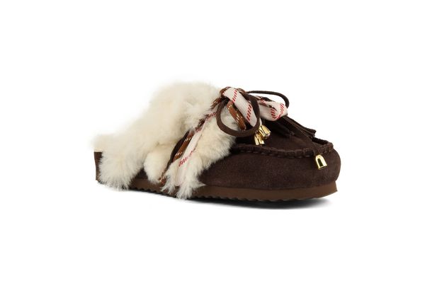 Women's Brown Furry Sabot Real Sheepskin Colors Of California HC SHSLOFI04-CHOCOLATE