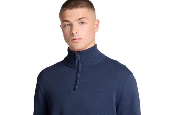 Men's Navy Blue Cotton 1/4 Zip Sweater Timberland TBC0YHAY-433