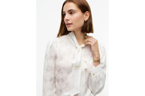 Women's Ecru Fluid Jacquard Tie Detail Shirt Tommy Hilfiger WW0WW52238-YA8