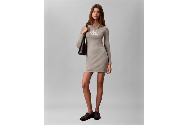 Women's Grey LS LOGO MINIDRESS Calvin Klein LV047H319G-P7A
