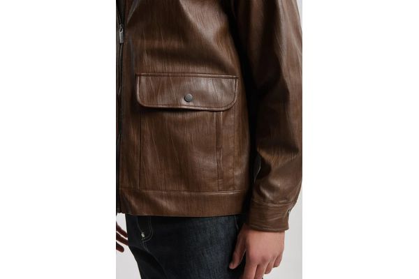 Men's Brown Faux Leather Jacket Royal Denim Kitami5168-Brown