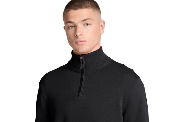 Men's Black Cotton 1/4 Zip Sweater Timberland TBC0YHAY-001