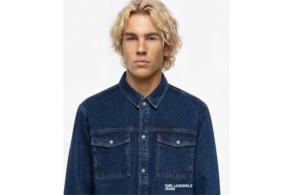 Men's Blue KLJ LOGO DENIM OVERSHIRT Karl Lagerfeld Jeans B4M16004-1NB Blue