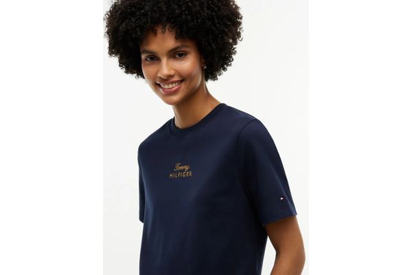 Women's Navy Blue Gold Script Mdrn C-Nk S/s Tee Tommy Hilfiger WW0WW51725-DW6