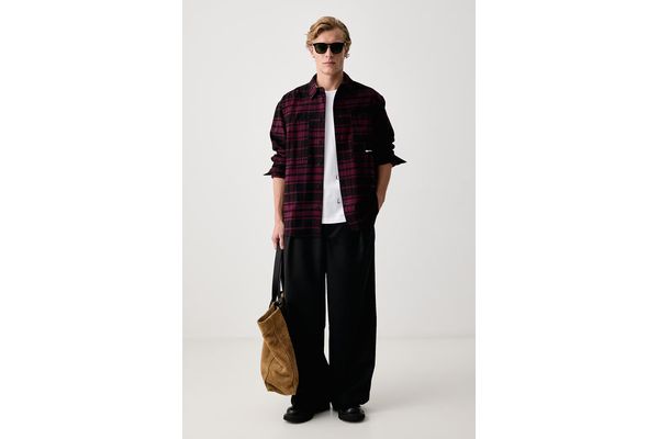 Men's Burgundy KLJ CHECK FLANNEL OVERSHIRT Karl Lagerfeld Jeans B4M16023-C50 Wine