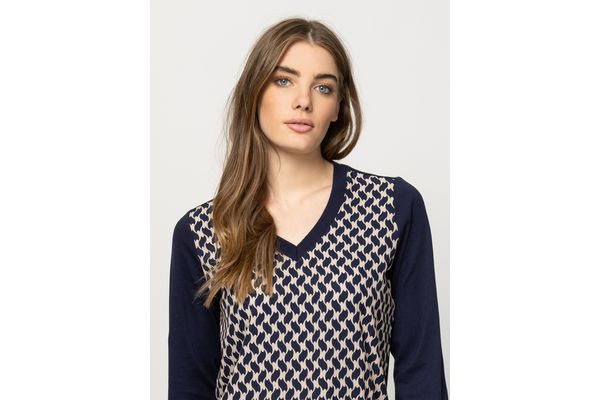 Women's Navy Blue Calishaw26 Longsleeve T-shirt Heavy Tools T15056-GEOMETRIC