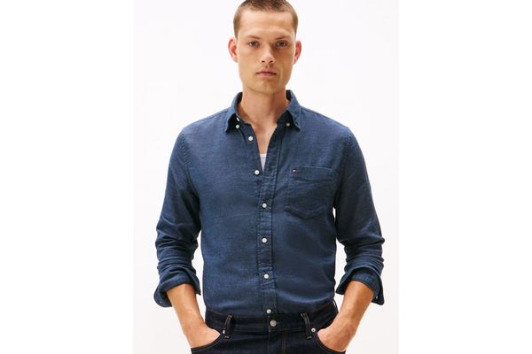 Men's Blue Flannel Dobby Rf Shirt Tommy Hilfiger MW0MW40470-DVF