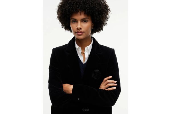 Women's Black Classic Velvet Crest Blazer Tommy Hilfiger WW0WW52321-BDS