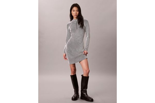 Women's Bicolor Rib Zip Up Dress Calvin Klein LV047H376G-UB1