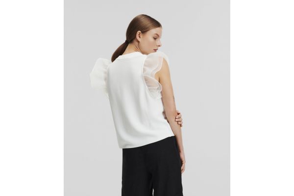 Women's White Puff Sleeve Top Karl Lagerfeld 235W2003-100 WHITE