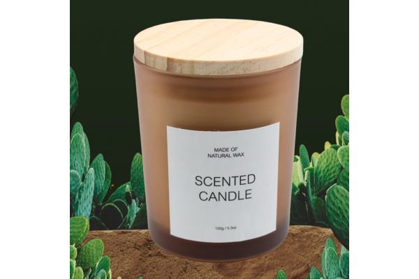 7x8,5cm Scented Soy Wax Candle With Wooden Lid with Scent Sandalwood & Orange and Scent Sandalwood & Orange