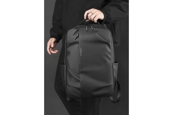 Unisex Black 15.6'' Waterproof 35L PU Leather Backpack Sako 3413-BLACK