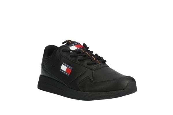 Men's Black Leather Flexi Runner Sneakers Tommy Jeans EM0EM01409-BDS