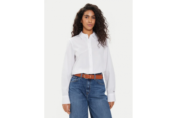 Women's White Ess Poplin Regular Shirt Tommy Hilfiger WW0WW43344-YCF