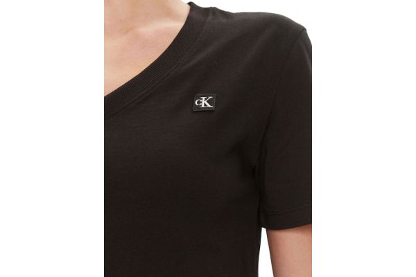 Women's Black CK Embro Badge V-Neck tee Calvin Klein J20J222560-BEH